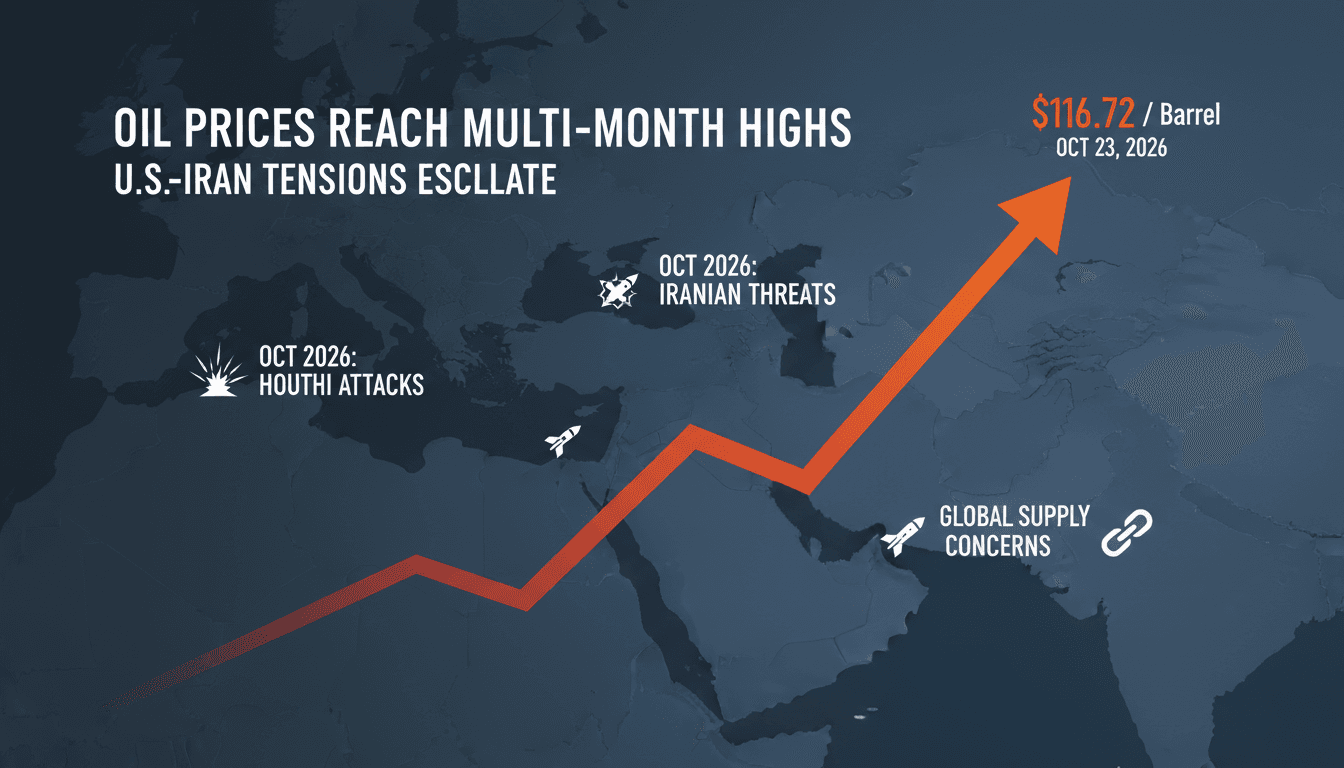 A graph illustrating the rise in oil prices alongside geopolitical tensions in the Middle East.
