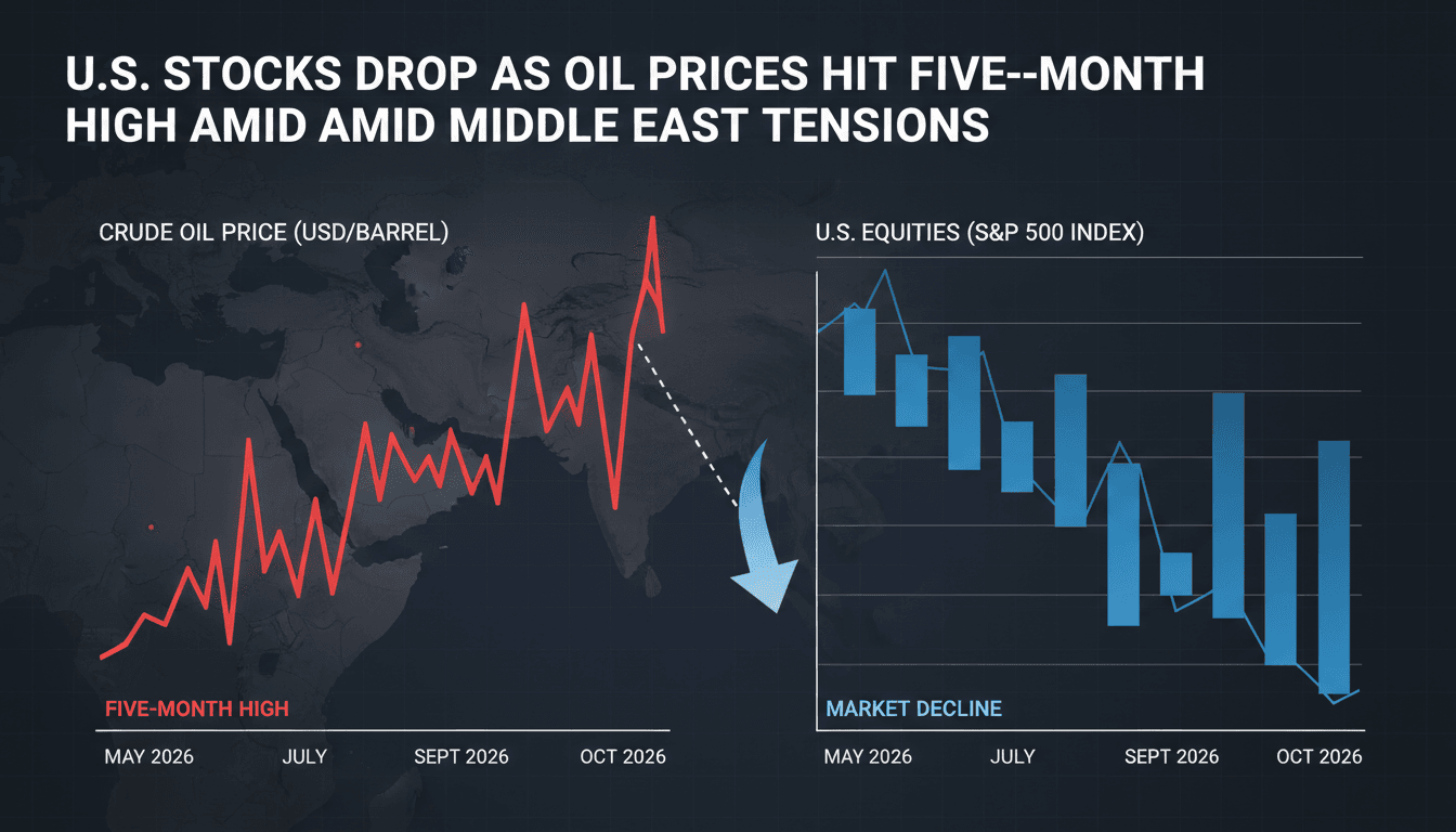 A chart showing the decline of U.S. equities alongside rising oil prices amid geopolitical tensions.