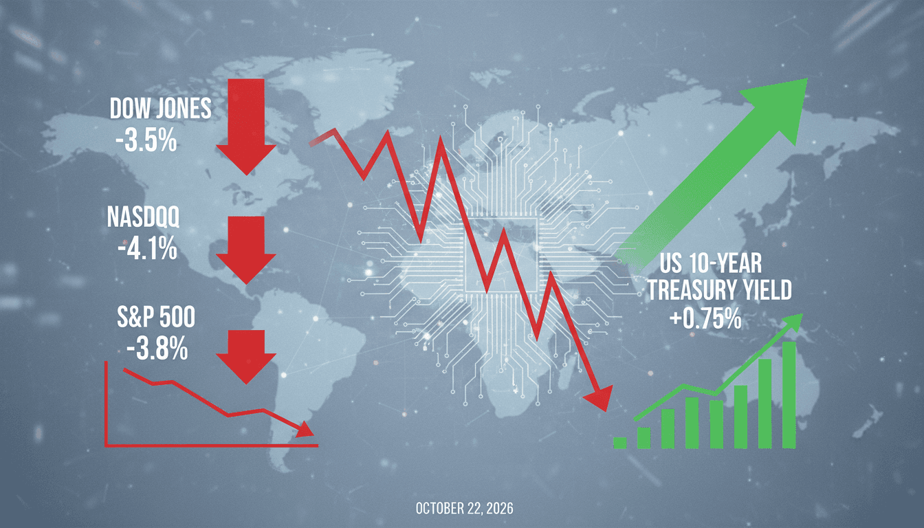 A visual representation of the decline in global equities and the rise in Treasury yields due to Meta's AI spending concerns.
