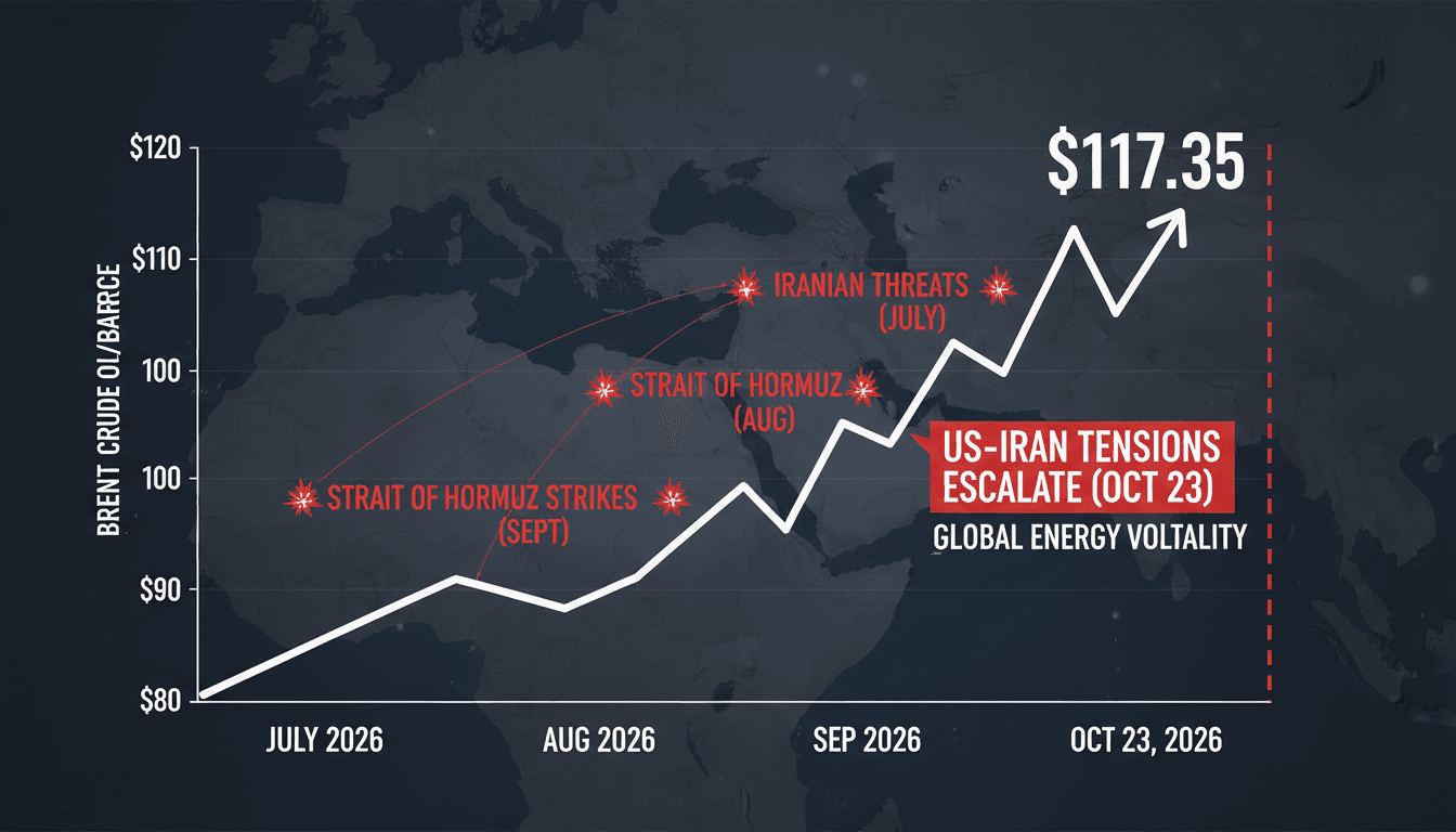 A graph illustrating the rise of Brent crude oil prices alongside geopolitical events in the Middle East.
