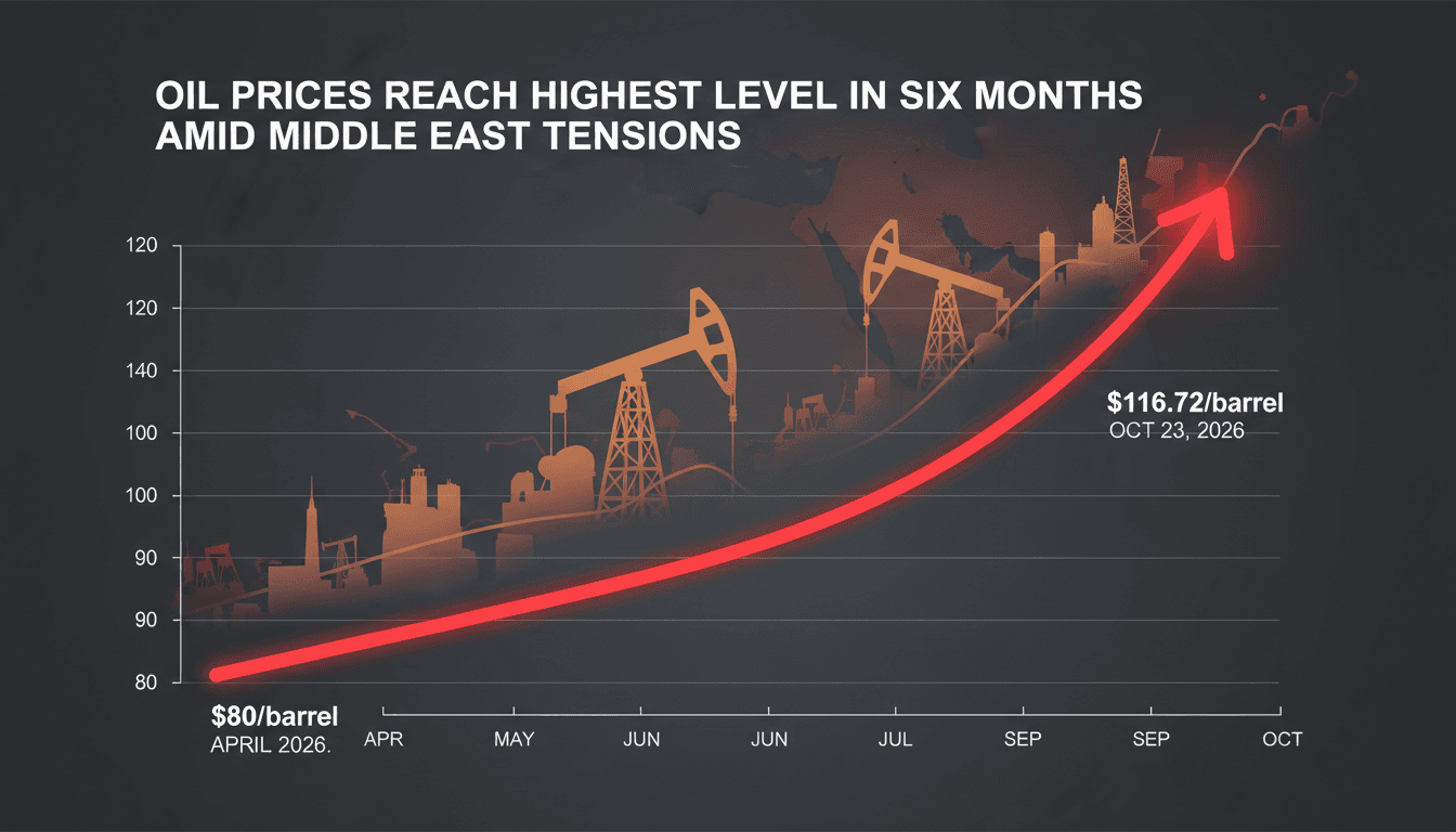 A graph illustrating the rise of Brent crude oil prices amid geopolitical tensions in the Middle East.