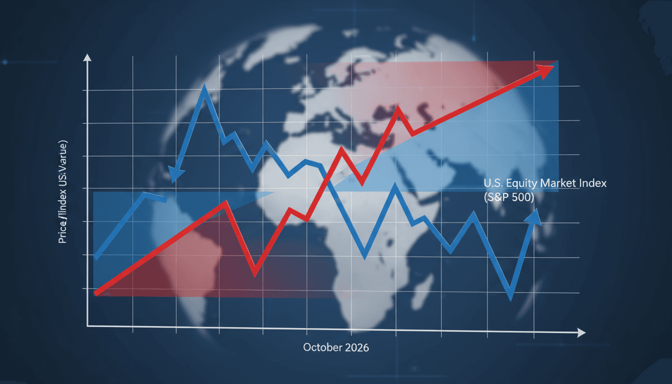 A graph illustrating the decline of U.S. stocks alongside rising oil prices amid geopolitical tensions.