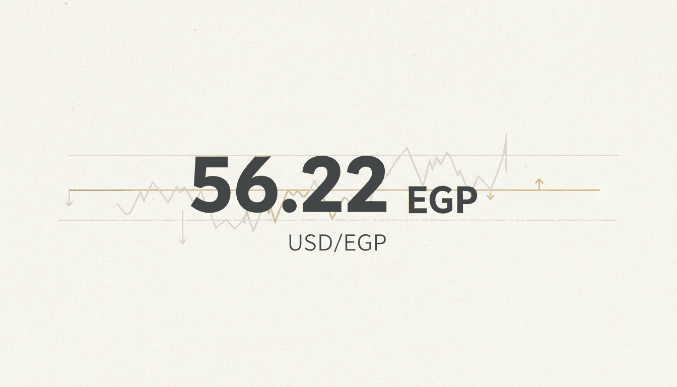 Minimalist financial graphic displaying the USD to EGP currency exchange rate benchmark at 56.22