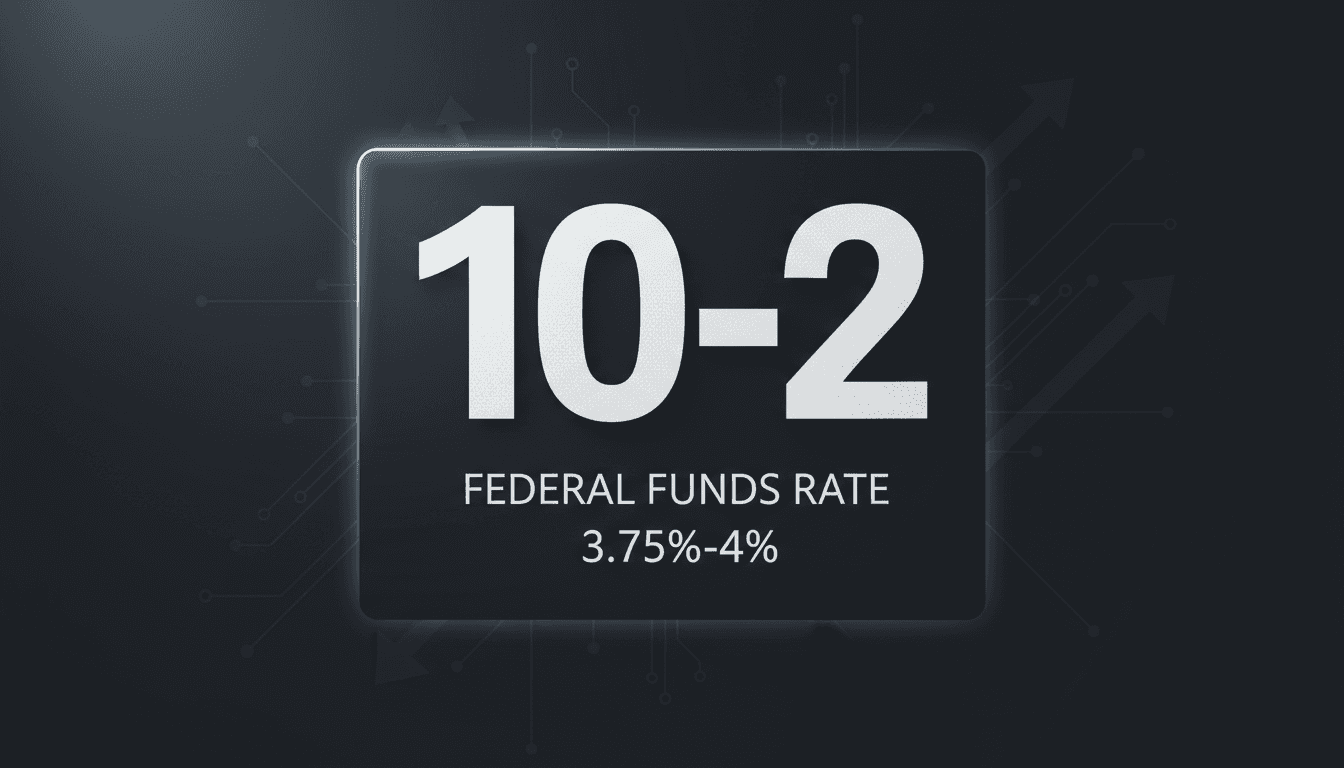 Minimalist dark graphic displaying the 10-2 Fed rate decision vote tally in bold white typography