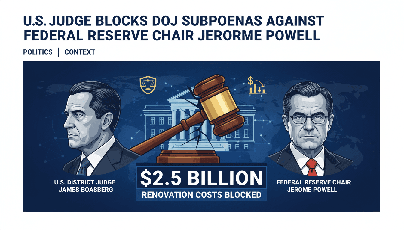 U.S. Judge Blocks DOJ Subpoenas Against Federal Reserve Chair Jerome Powell