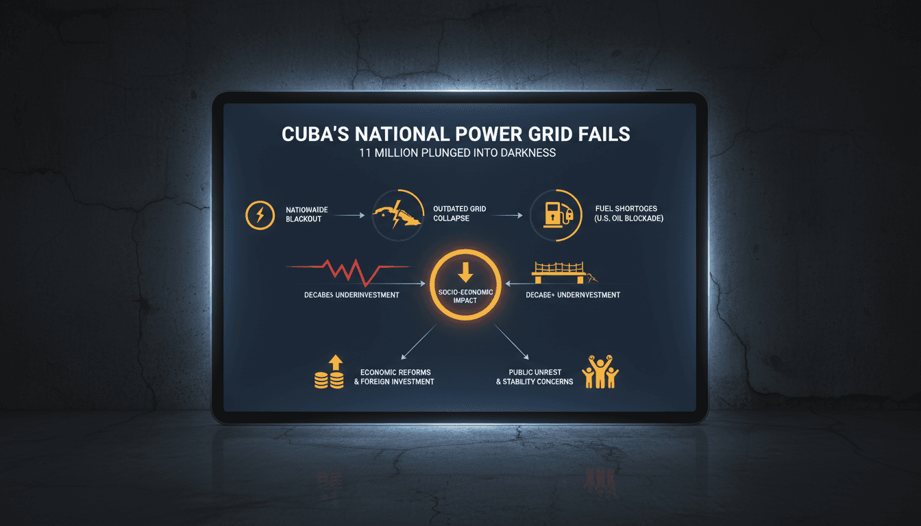 Cuba's National Power Grid Fails, Leaving 11 Million Without Electricity