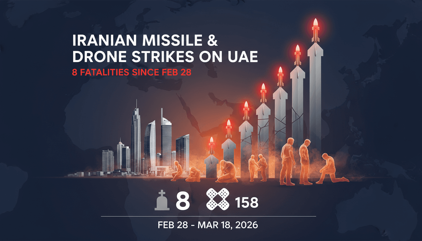 Iranian missile and drone strikes on UAE escalate with 8 fatalities since February 28