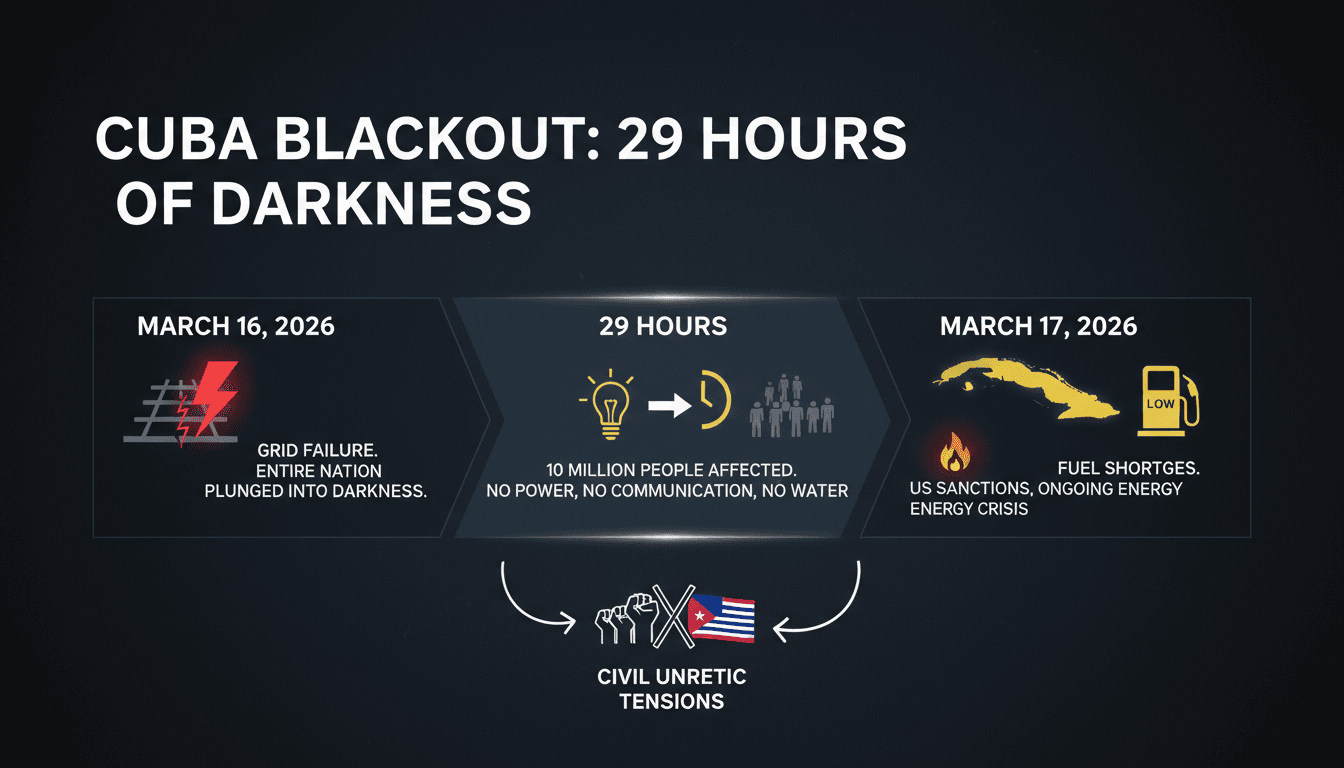 Cuba experiences nationwide power blackout lasting over 29 hours