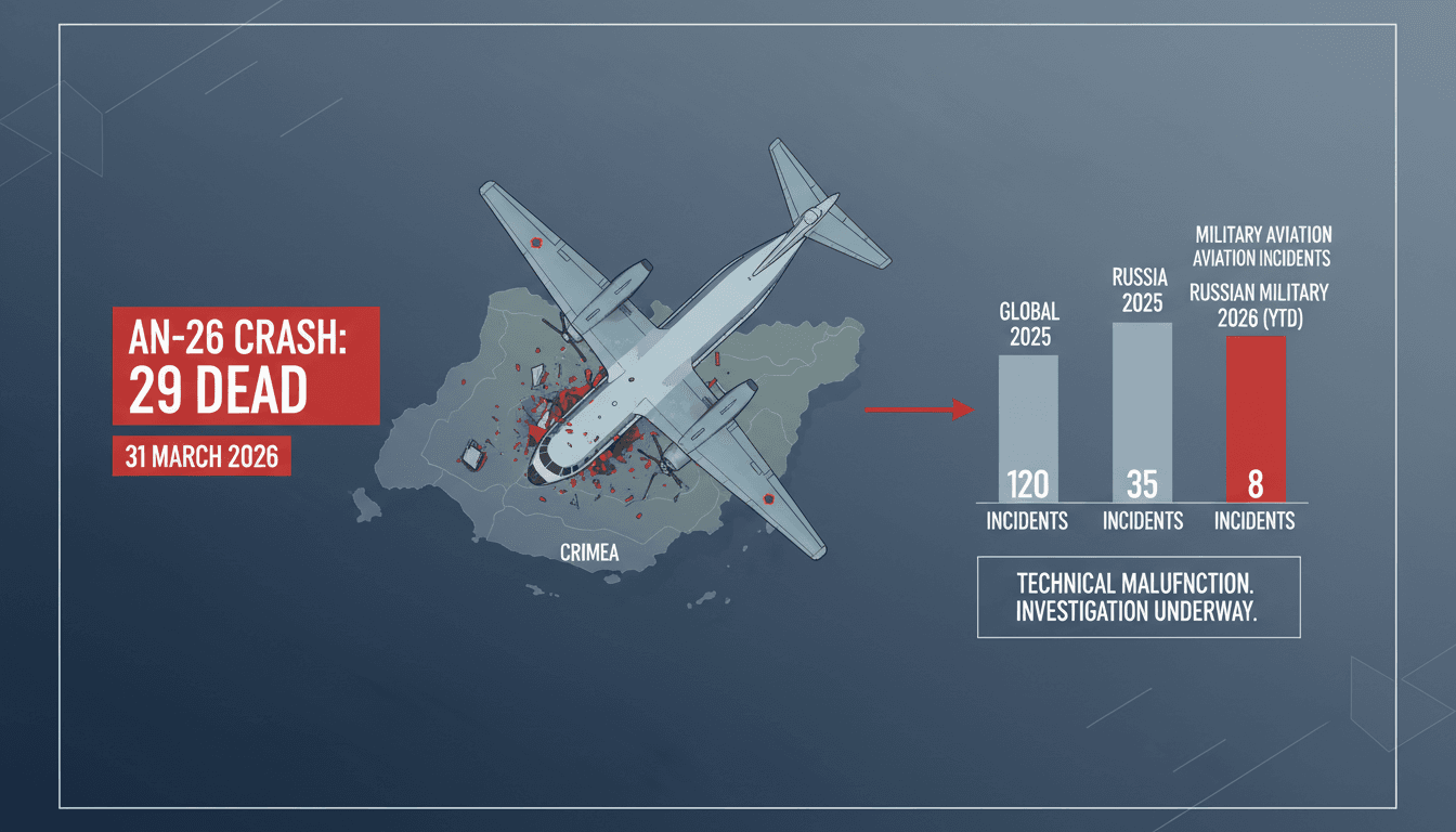 Russian An-26 military transport aircraft crashes in Crimea killing 29