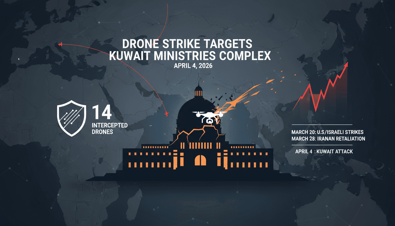 Drone strike targets Kuwait Ministries Complex amid escalating Iran-Gulf tensions