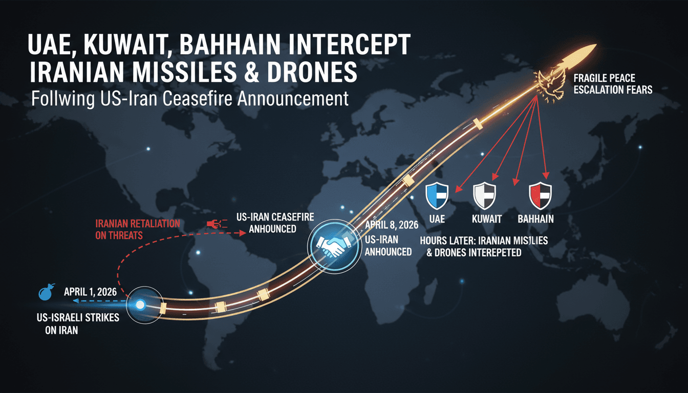 UAE, Kuwait, and Bahrain Intercept Iranian Missiles and Drones Following US-Iran Ceasefire Announcement