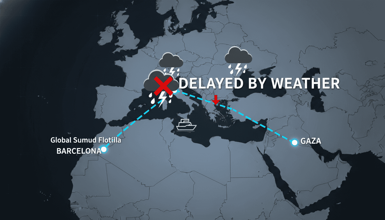 Global Sumud Flotilla's Departure from Barcelona to Gaza Delayed by Weather Conditions
