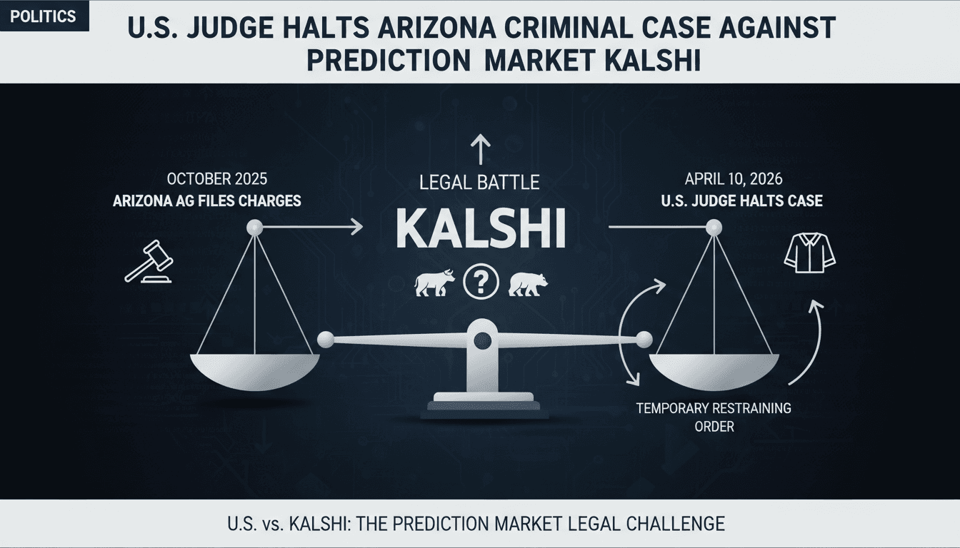 U.S. Judge Halts Arizona's Criminal Case Against Prediction Market Kalshi