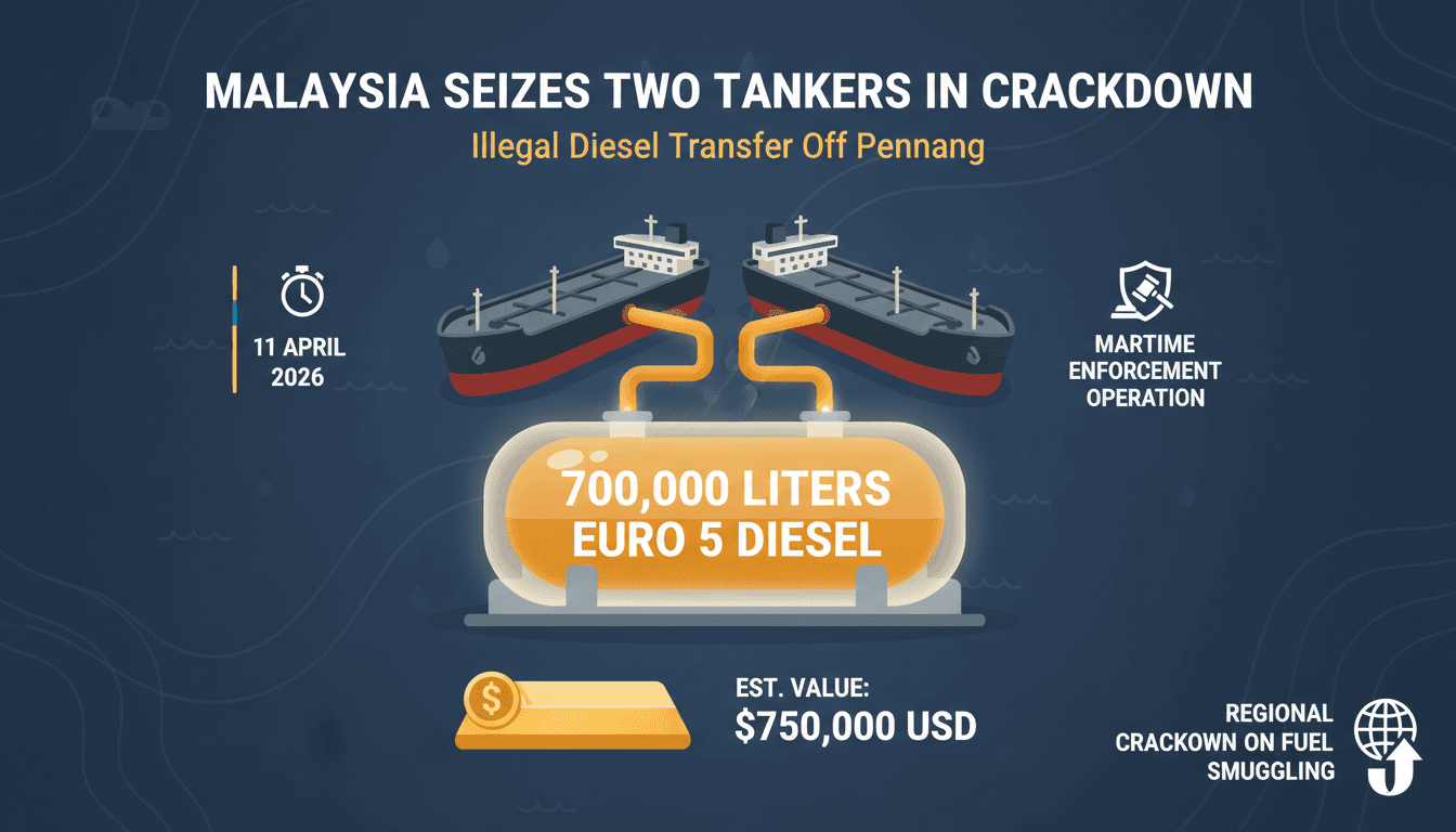 Malaysia detains two tankers and 22 crew members for illegal diesel transfer