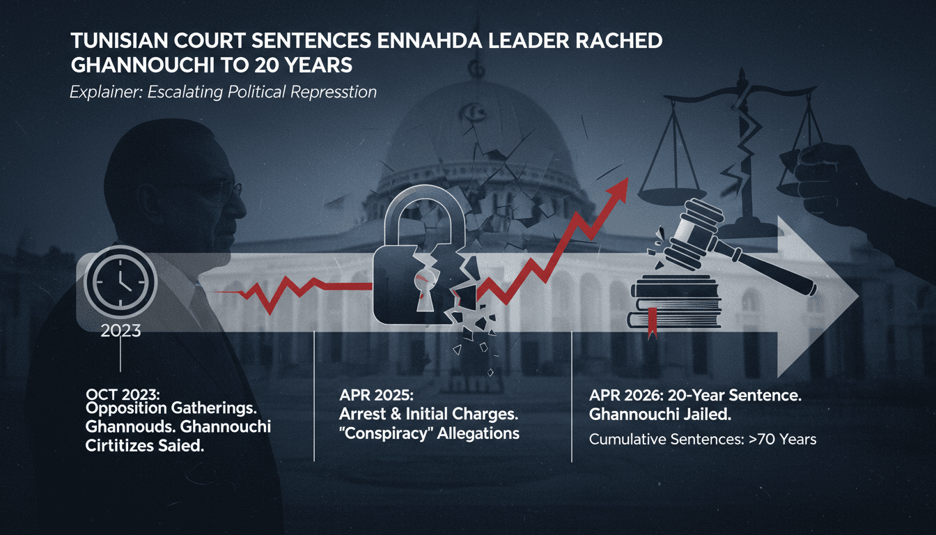 Tunisian Court Sentences Ennahda Leader Rached Ghannouchi to 20 Years in Conspiracy Case