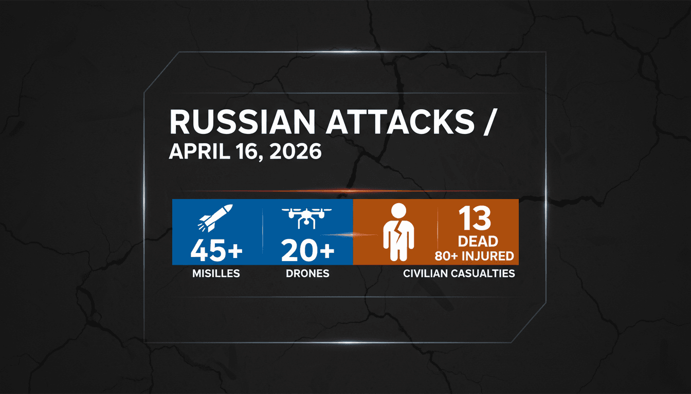 Russian missile and drone strikes kill 13 civilians in Ukraine on April 16, 2026