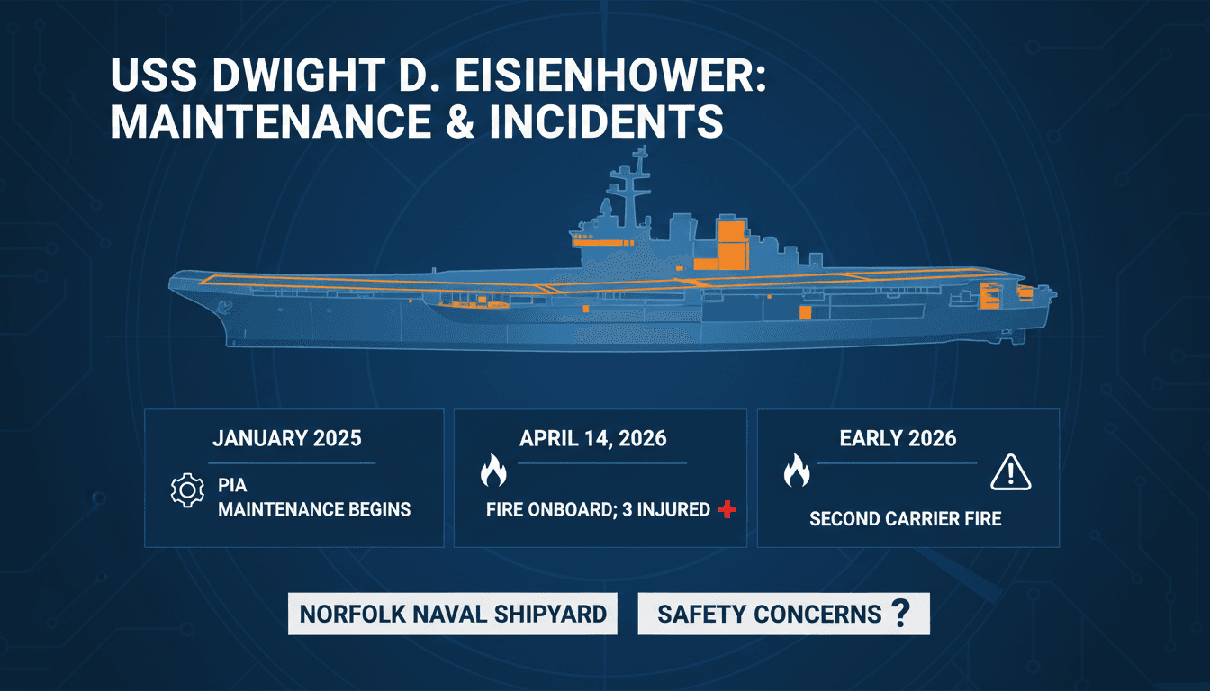 Fire on USS Dwight D. Eisenhower Injures Three Sailors During Maintenance at Norfolk Naval Shipyard