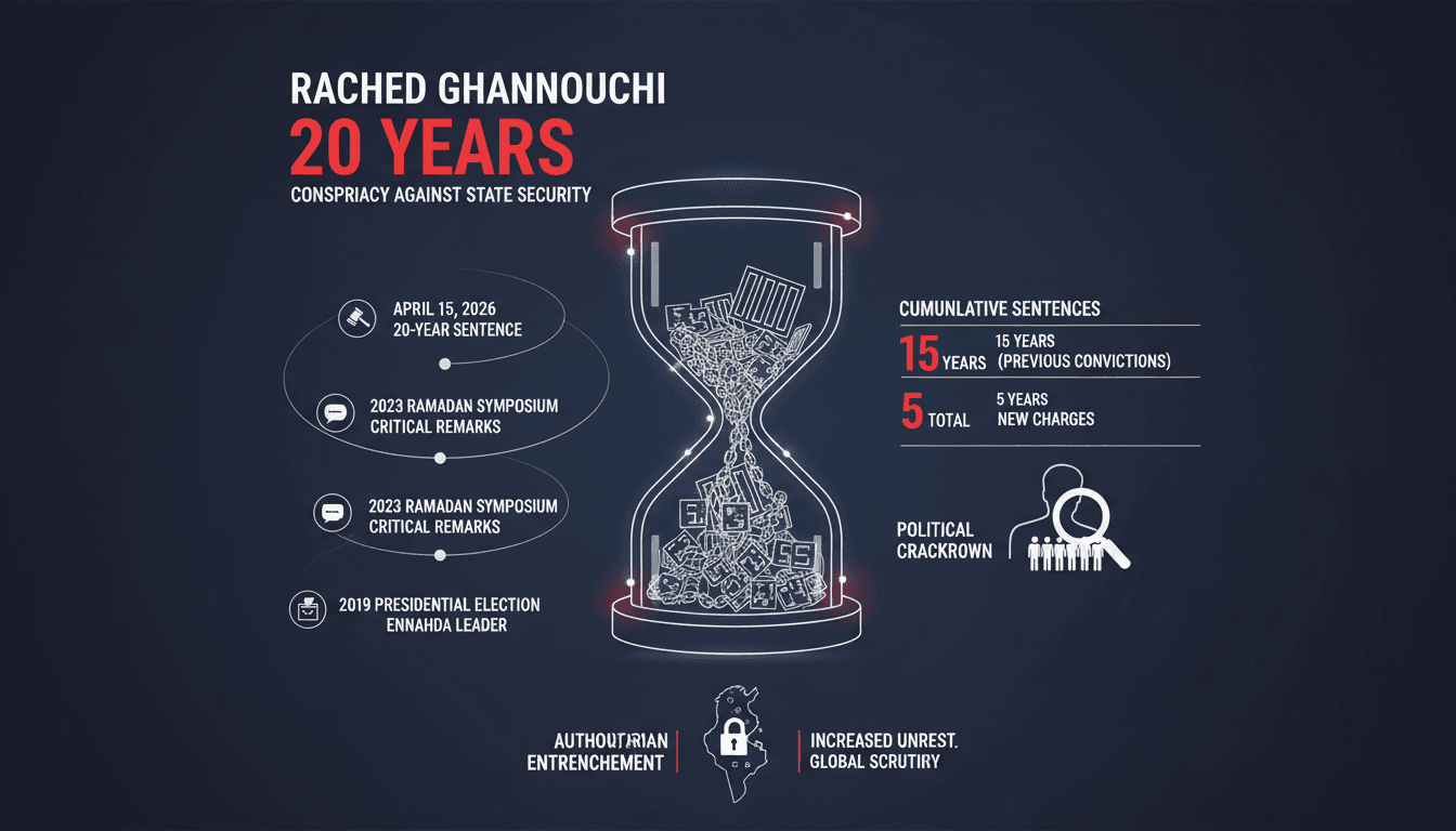 Rached Ghannouchi Sentenced to 20 Years for Conspiracy Against State Security