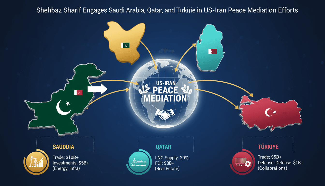 Shehbaz Sharif Engages Saudi Arabia, Qatar, and Türkiye in US-Iran Peace Mediation Efforts