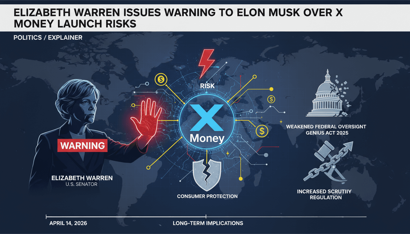 Elizabeth Warren Issues Warning to Elon Musk Over X Money Launch Risks