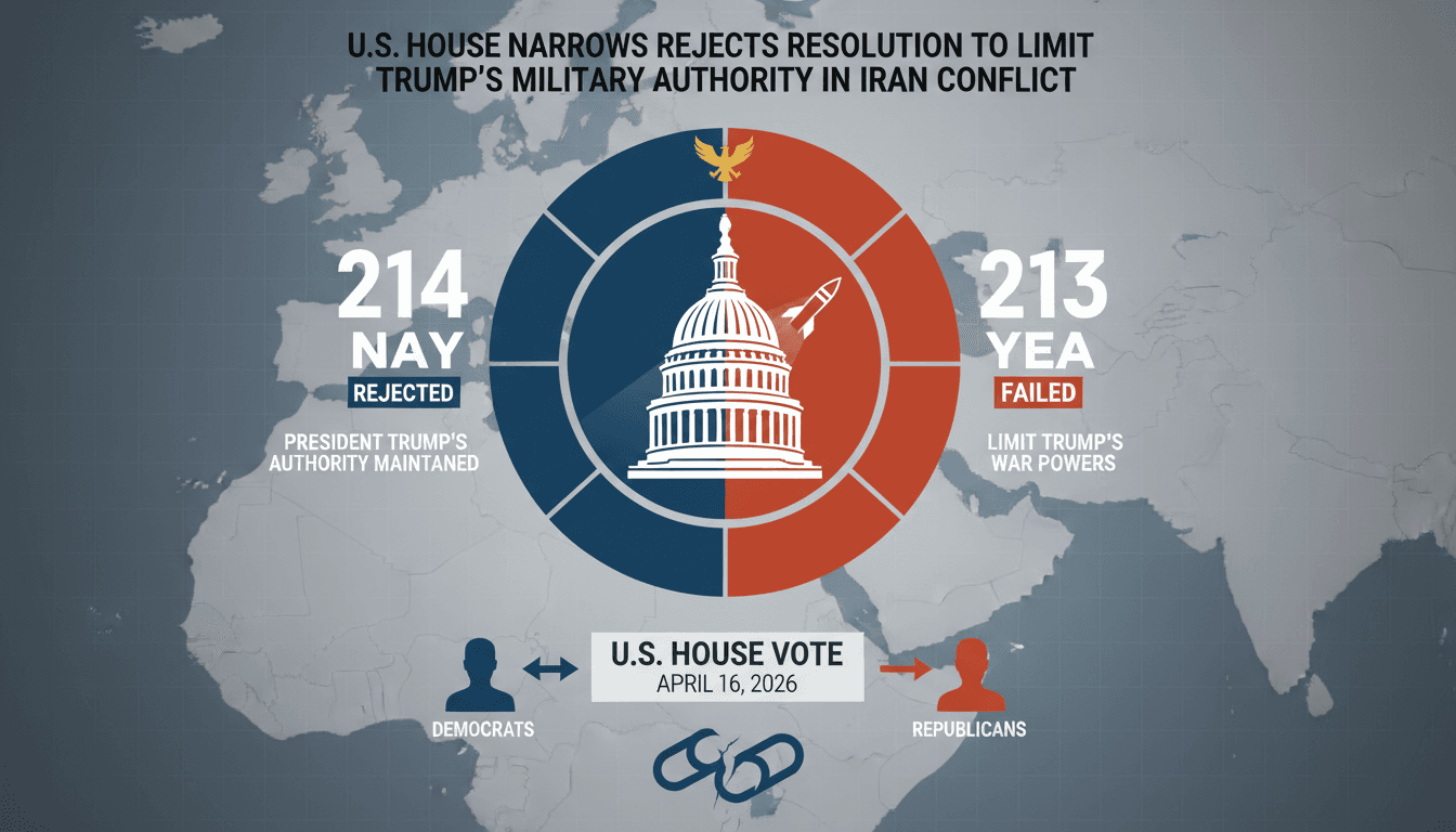 U.S. House narrowly rejects resolution to limit Trump's military authority in Iran conflict