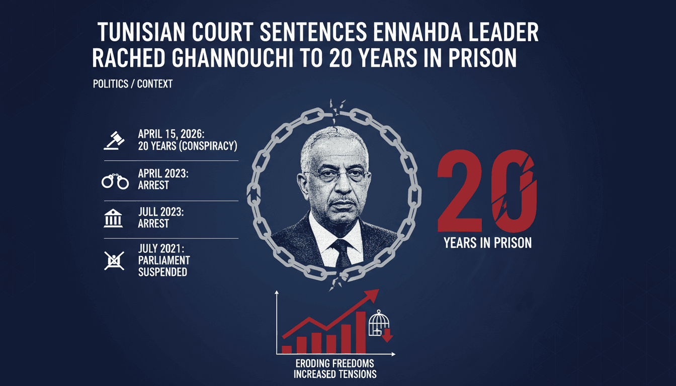 Tunisian Court Sentences Ennahda Leader Rached Ghannouchi to 20 Years in Prison