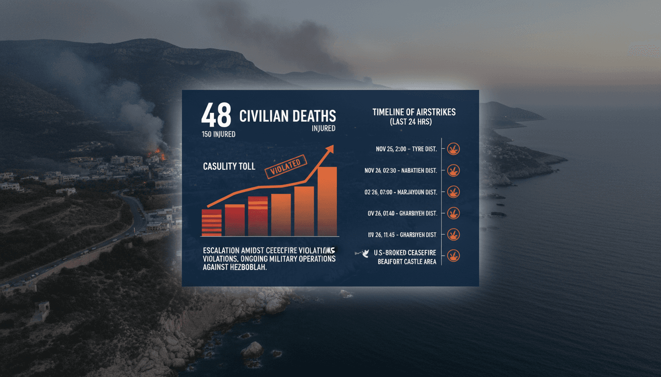 Israeli Airstrikes in Southern Lebanon Result in 48 Civilian Deaths Amid Ceasefire Violations