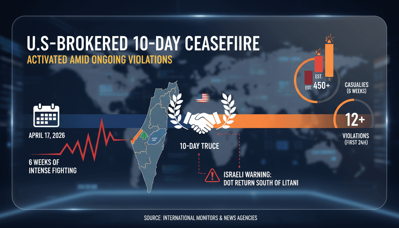 U.S.-brokered 10-day ceasefire between Israel and Lebanon activated amid ongoing violations