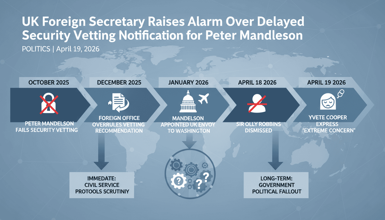 UK Foreign Secretary Raises Alarm Over Delayed Security Vetting Notification for Peter Mandelson