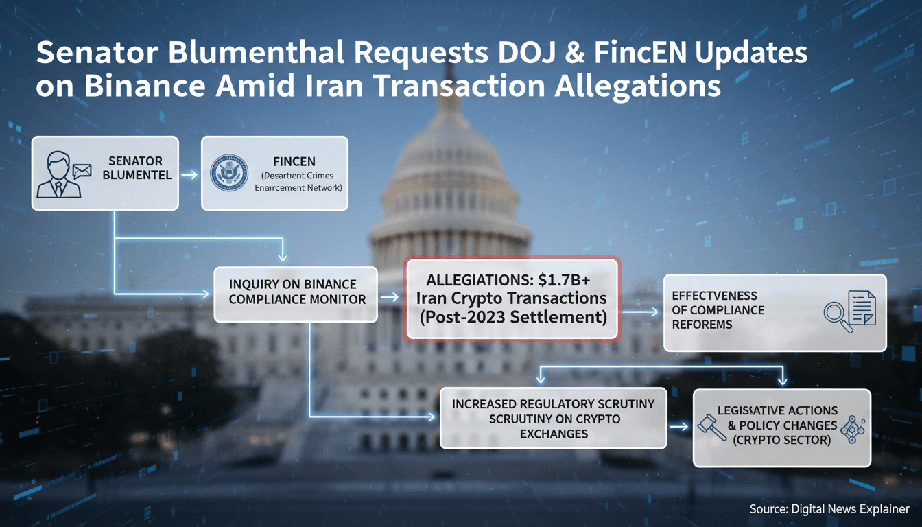 Senator Blumenthal Requests DOJ and FinCEN Updates on Binance Amid Iran Transaction Allegations