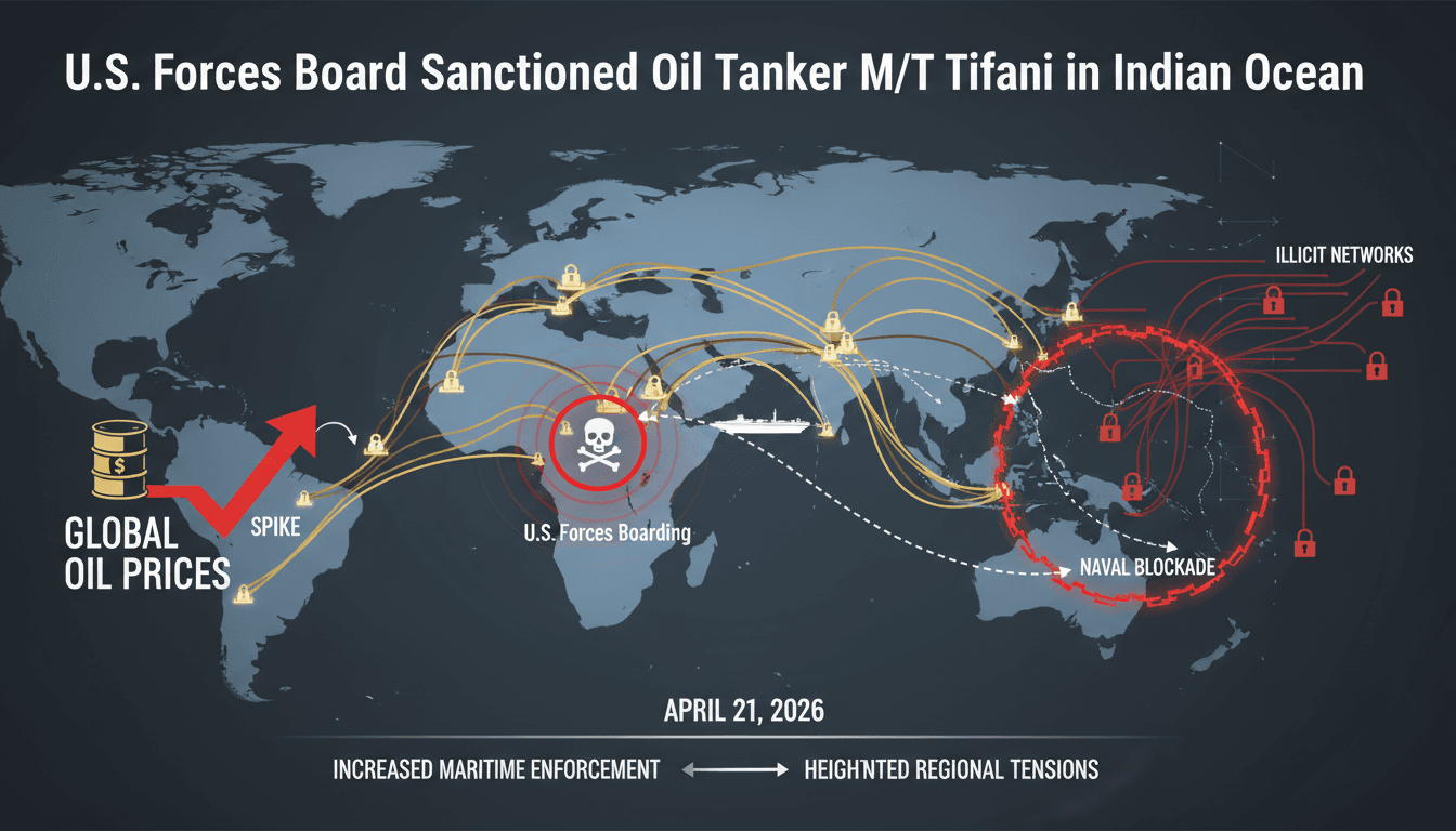 U.S. Forces Board Sanctioned Oil Tanker M/T Tifani in Indian Ocean