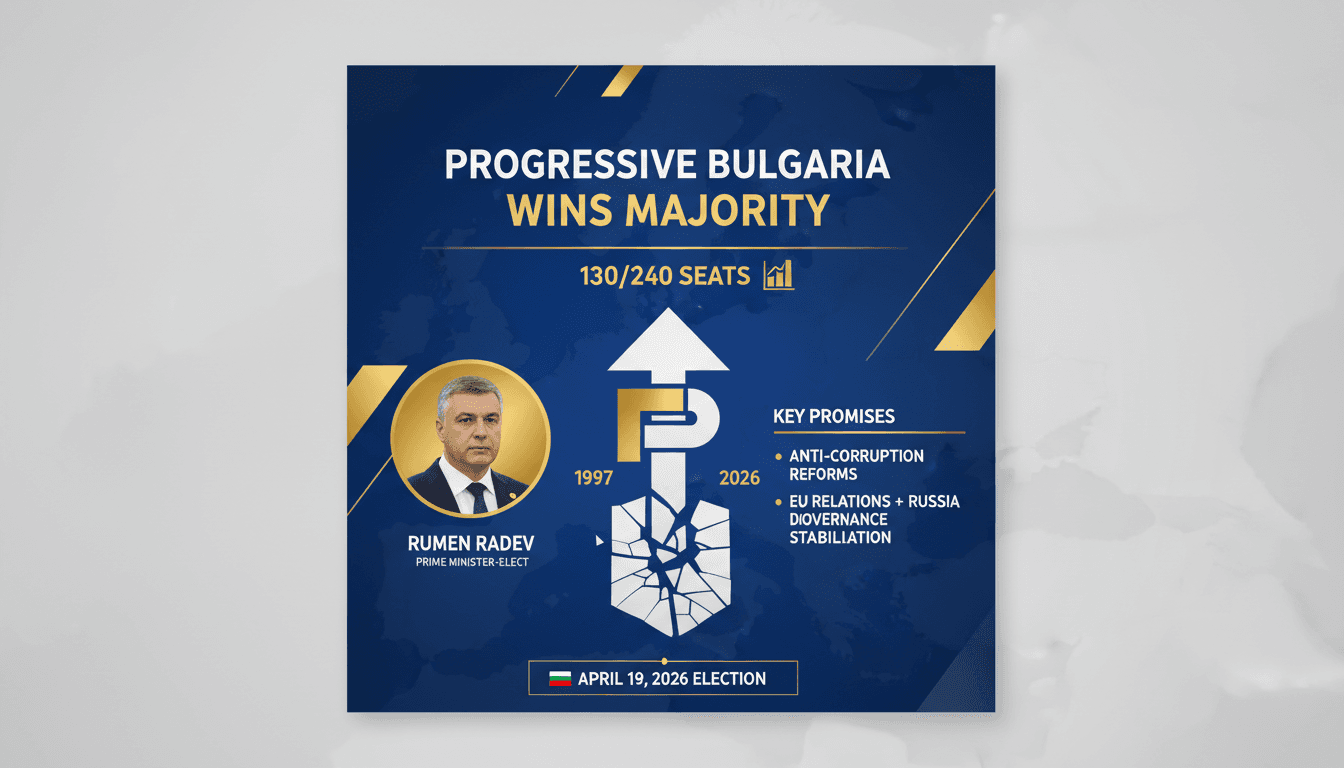 Progressive Bulgaria Wins First Single-Party Majority Since 1997 in Snap Election