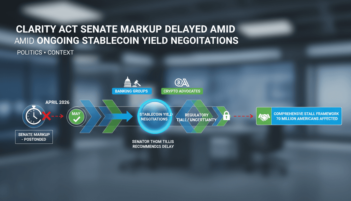 CLARITY Act Senate Markup Delayed Amid Ongoing Stablecoin Yield Negotiations