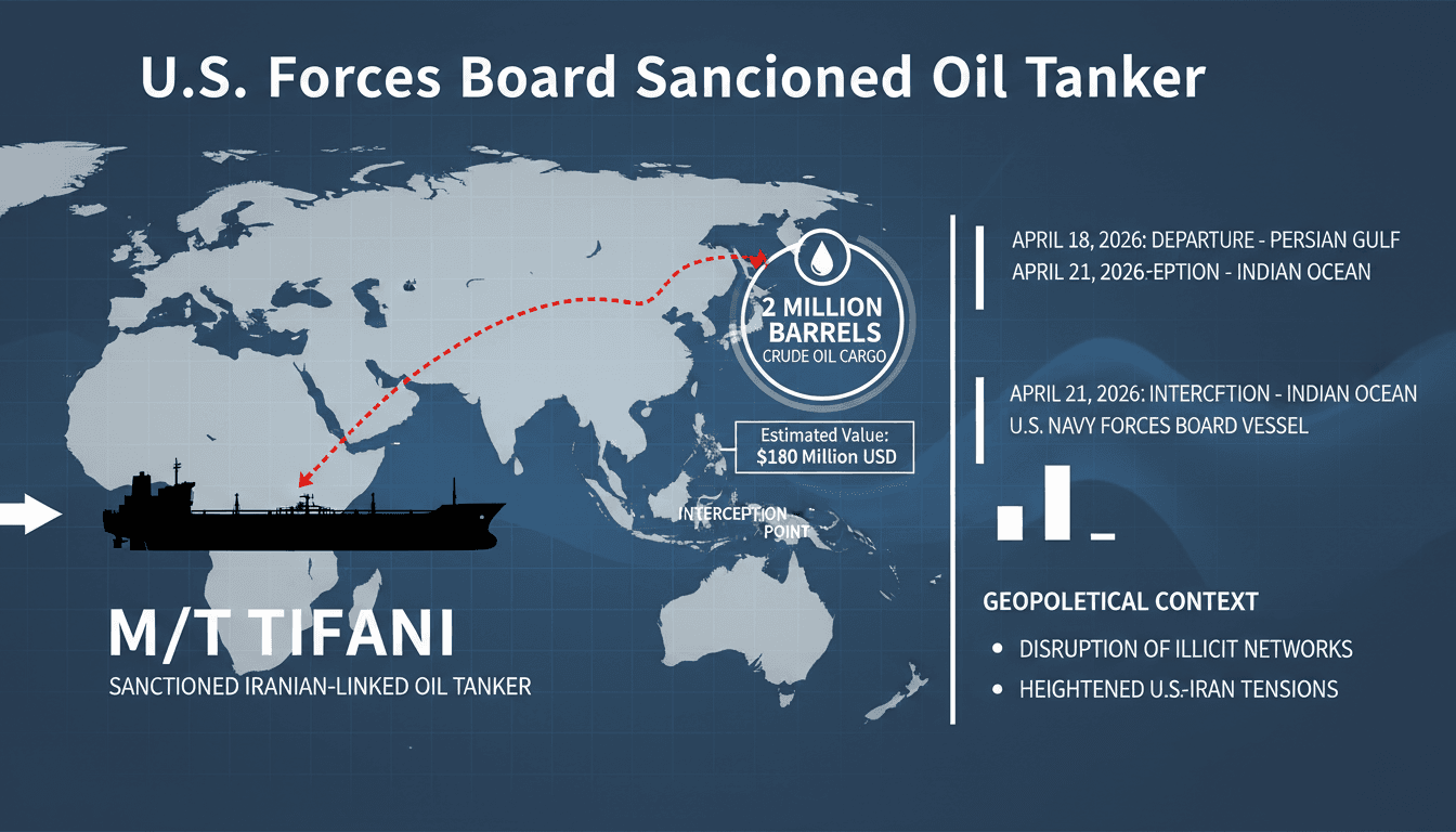U.S. Forces Board Sanctioned Iranian-Linked Oil Tanker M/T Tifani in Indian Ocean