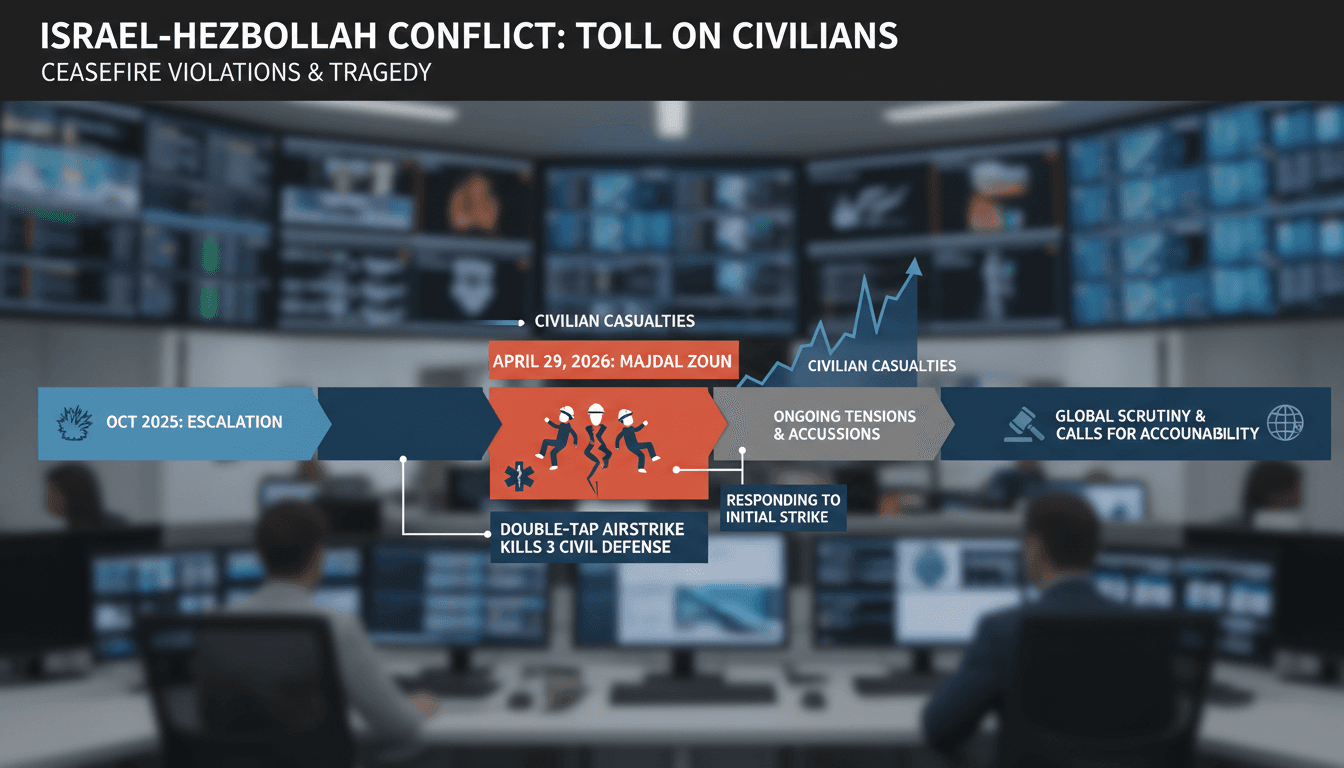 Israeli Airstrike in Lebanon Kills Three Civil Defense Workers Amid Ceasefire Violations