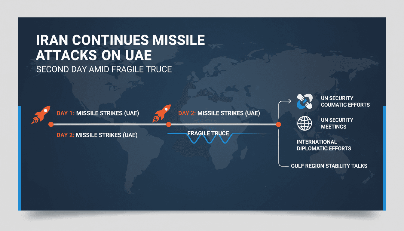 Map highlighting missile attack locations in the UAE and Iran's response.
