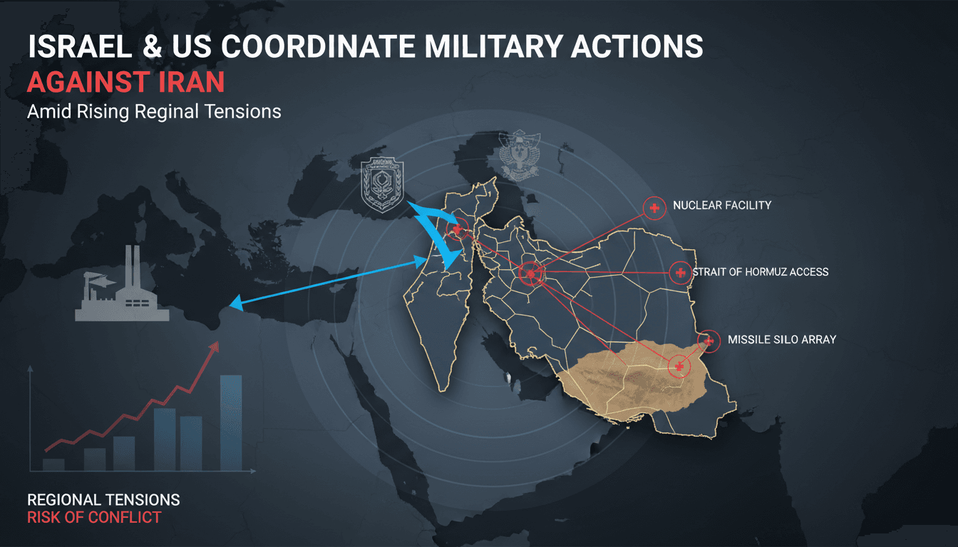 Map showing military coordination between Israel and the US against Iran.