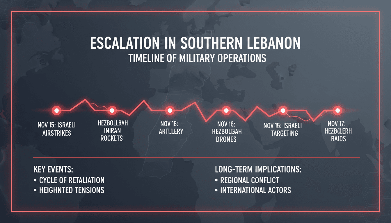 Map showing military operations between Hezbollah and Israel in southern Lebanon.