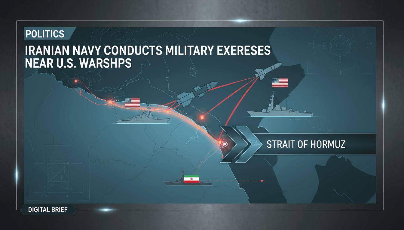 Iranian naval forces conducting military exercises in the Strait of Hormuz.