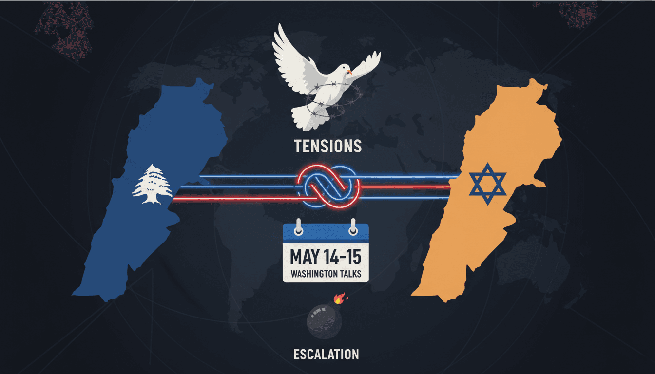 Lebanon and Israel flags with a backdrop of Washington D.C.
