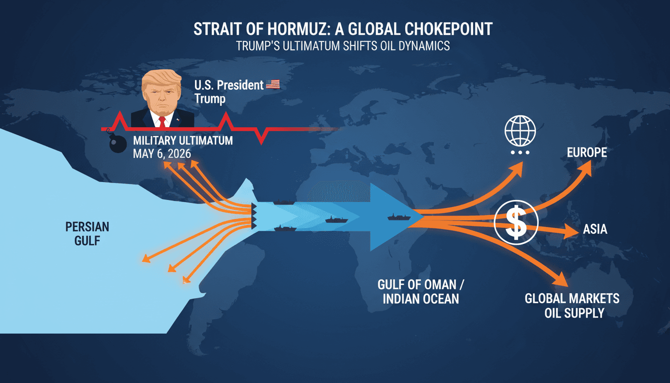 Infographic showing oil flow through the Strait of Hormuz and its global significance.