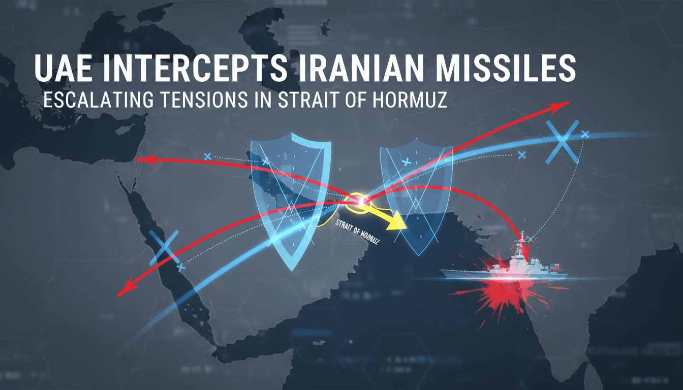 UAE air defense intercepting Iranian missiles in the Strait of Hormuz