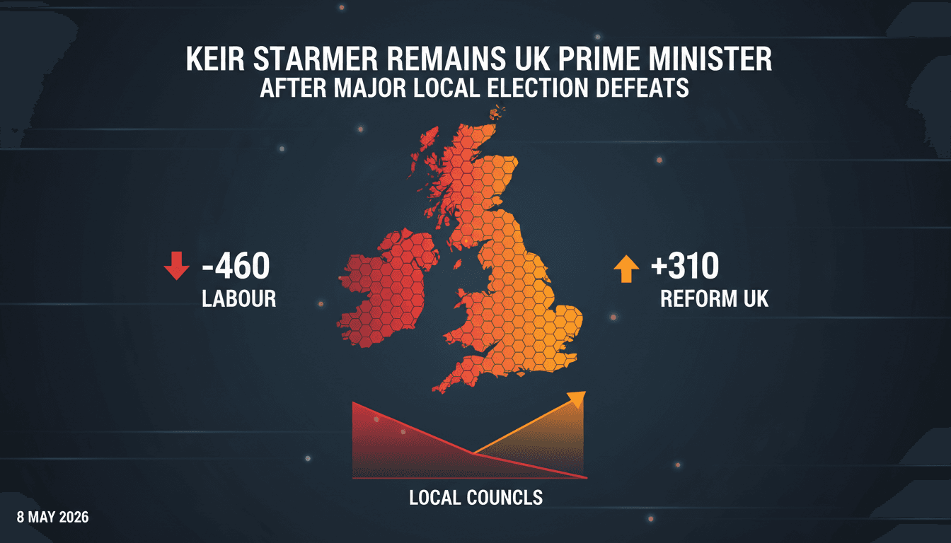 A graphic illustrating the local election results, highlighting Labour's losses and Reform UK's gains.