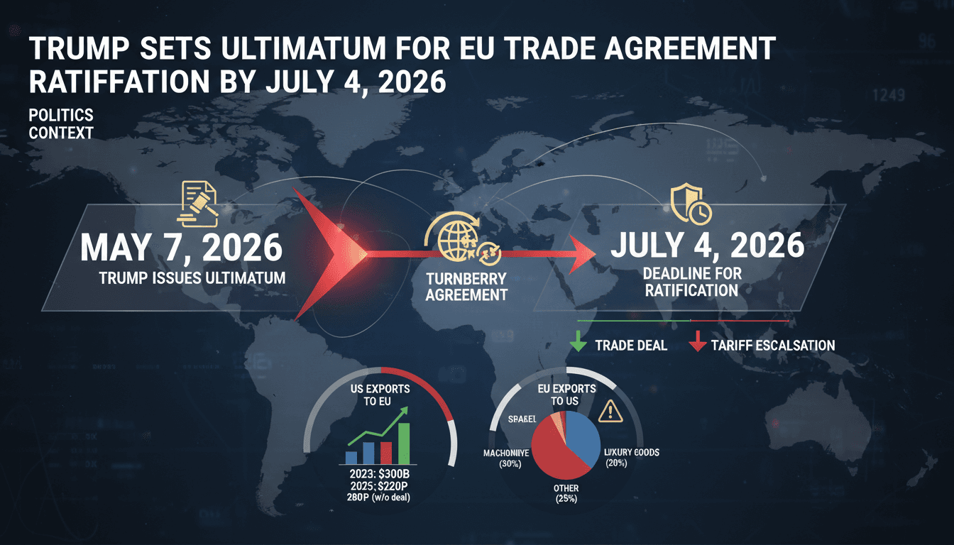 A visual timeline of the Turnberry Agreement and trade negotiations between Trump and the EU.
