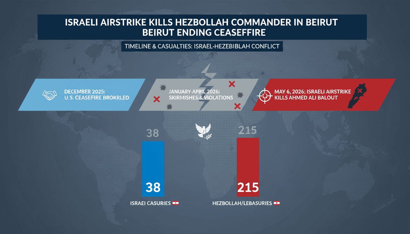 Infographic detailing the Israeli airstrike on Hezbollah commander in Beirut and its implications for regional stability.