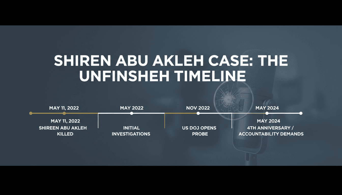 A timeline of events in the Shireen Abu Akleh case highlighting key dates and advocacy efforts.
