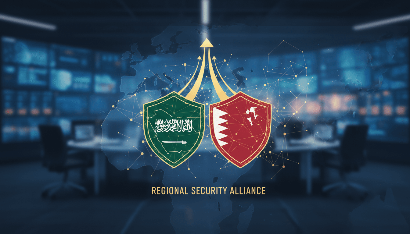 Saudi Arabia and Bahrain flags symbolizing their partnership in security measures.