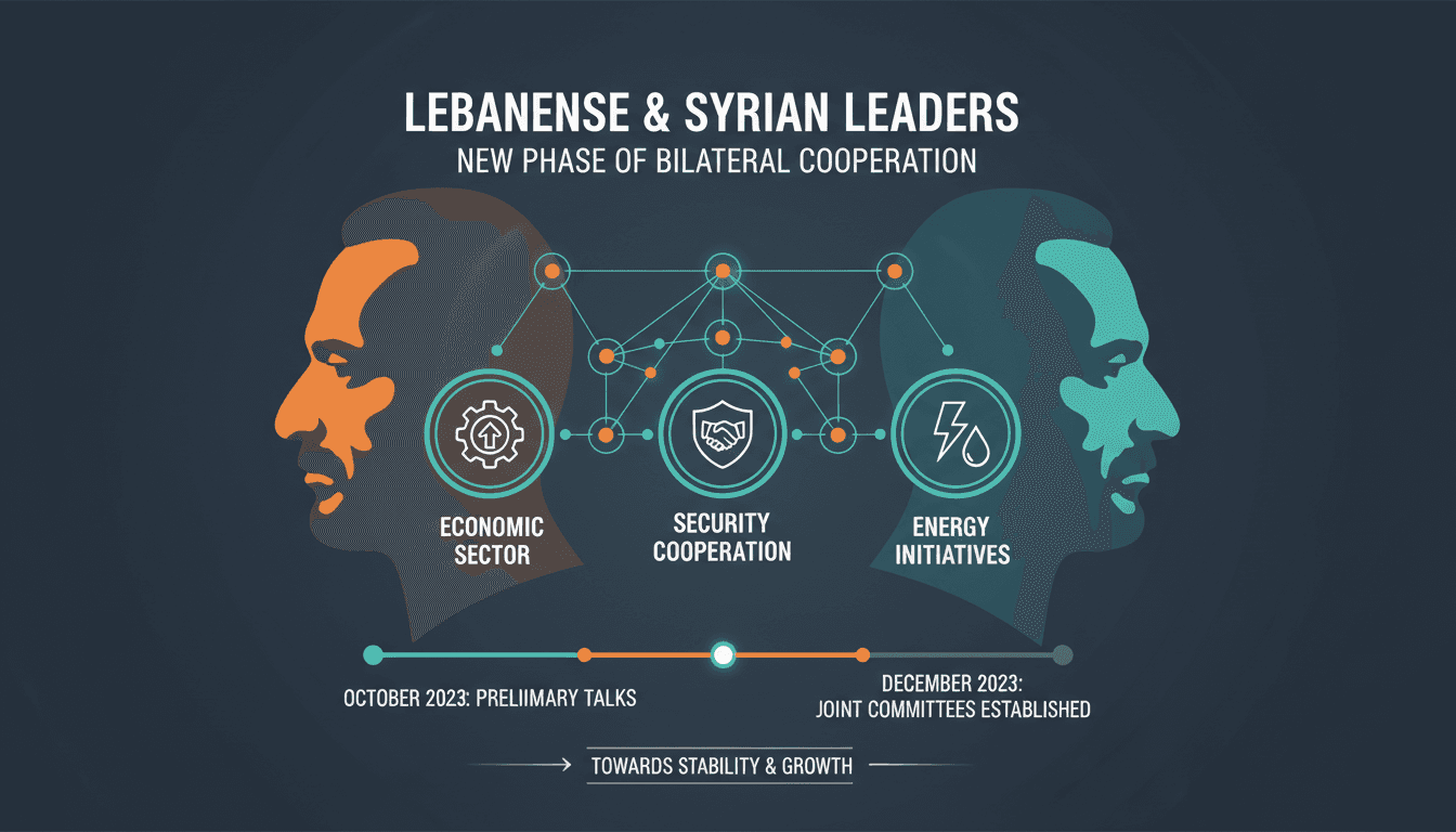Lebanese Prime Minister Nohad Salam and Syrian President Ahmad al-Shara during their meeting in Damascus.