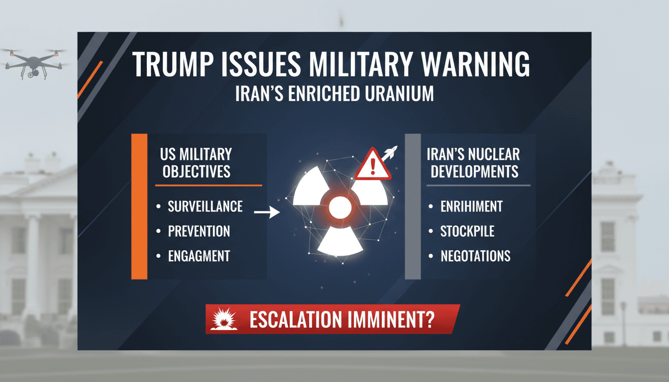 President Trump addressing military action regarding Iran's nuclear stockpile.