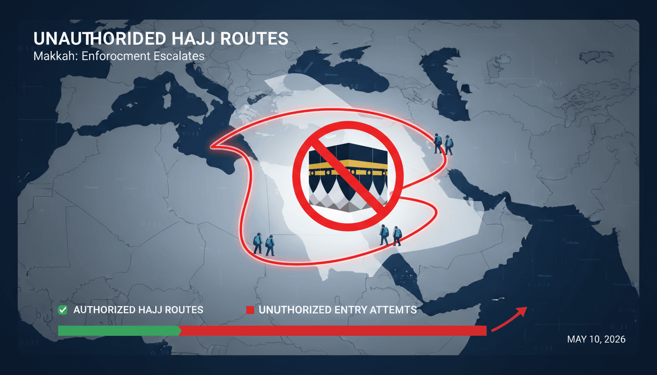 Saudi citizen arrested for transporting Egyptians into Makkah without permits during Hajj.